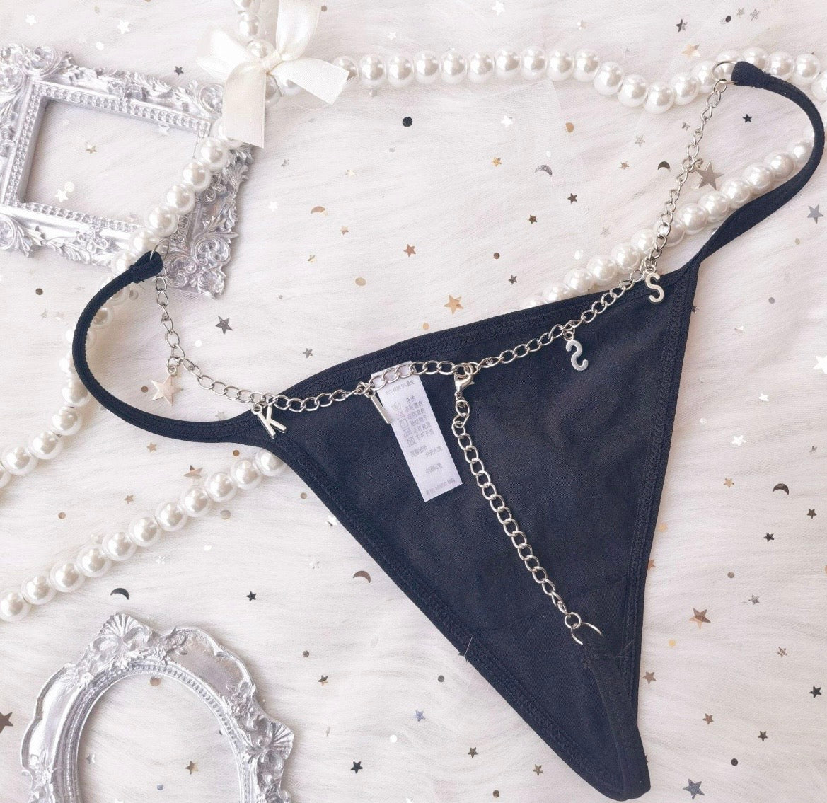 Sexy Damenhöschen mit Metallbuchstabenanhängern aus Europa und Amerika, Taillenkette, String